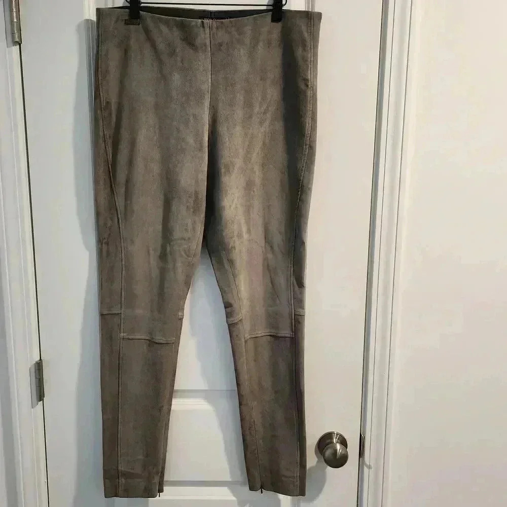 Polo Ralph Lauren Lambskin Suede Leggings XL Pull On Pants Gray